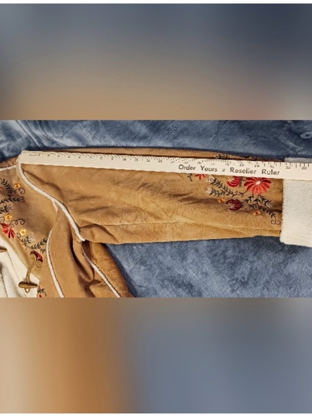 Phoebe Friends St. John’s Bay Suede Embroidered Floral Vintage Toggle Coat - Picture 16 of 16
